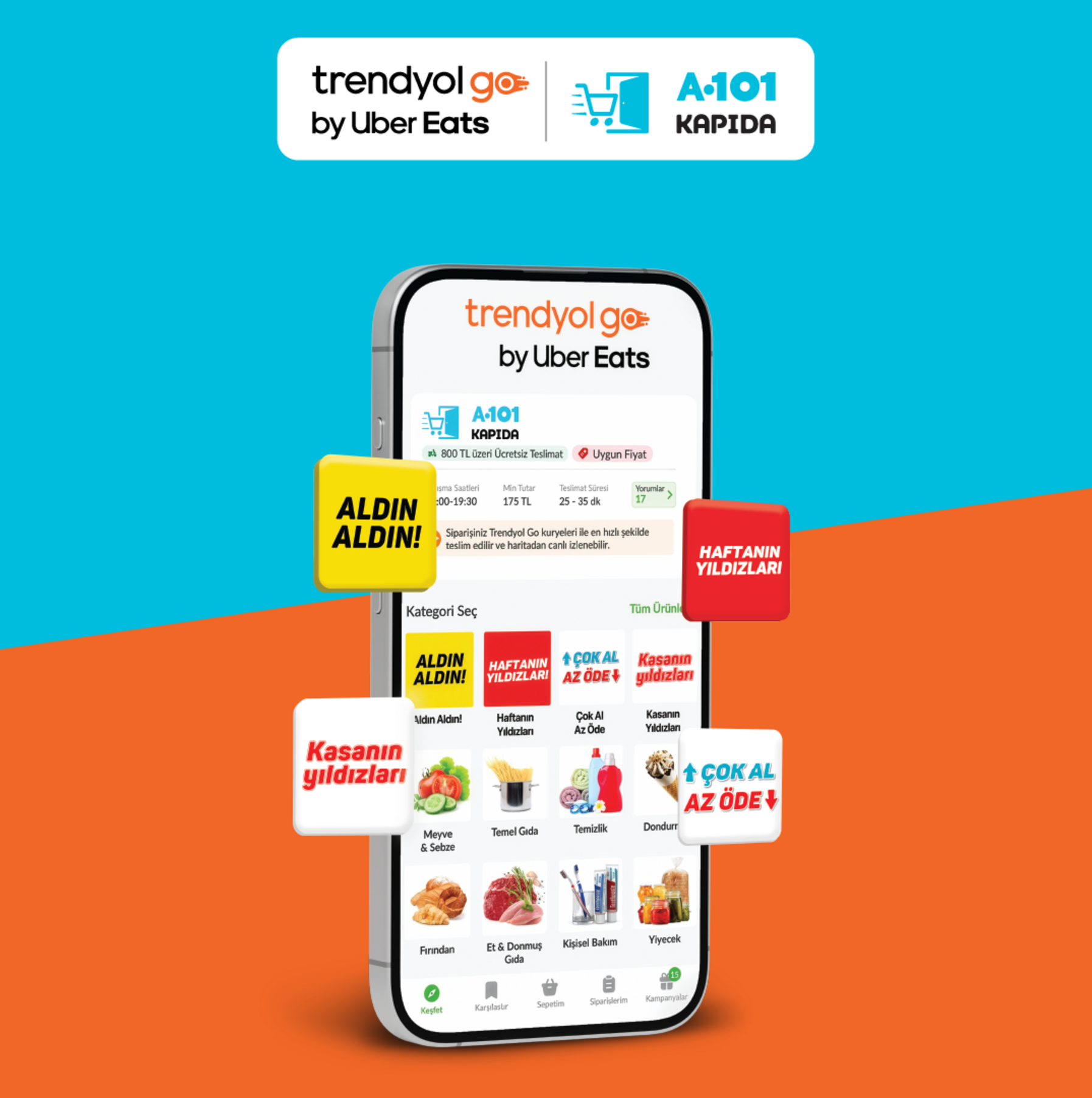 A101 Kapıda x Trendyol Go by Uber Eats hızlı teslimat