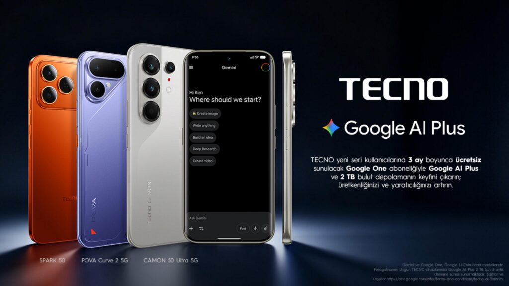TECNO ve Google iş birliği: 3 ay Google AI Plus hediye