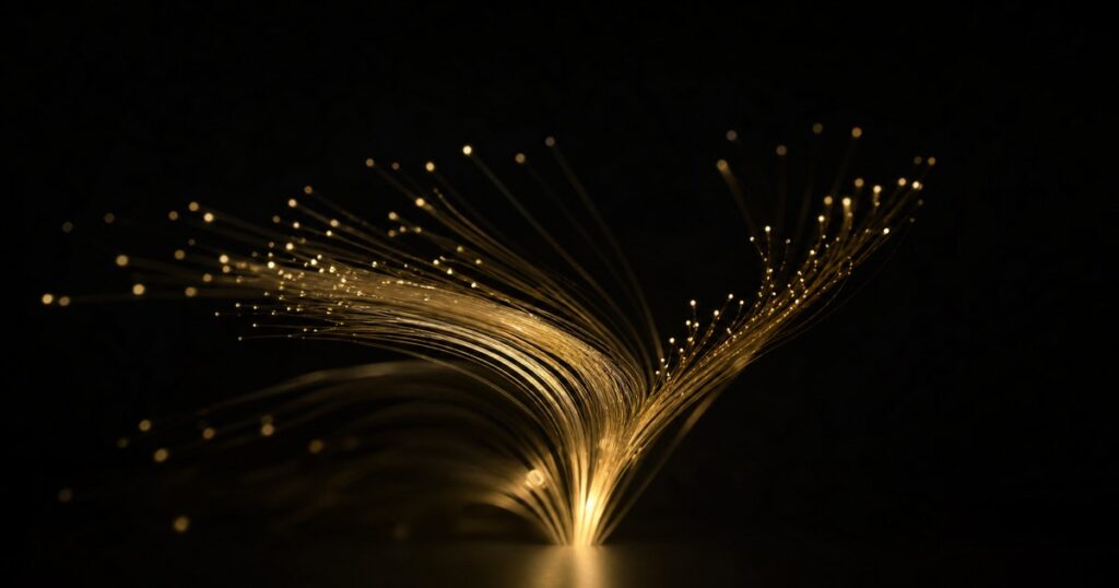 Turkcell Siyah zeminde parlayan altın fiber optik teller